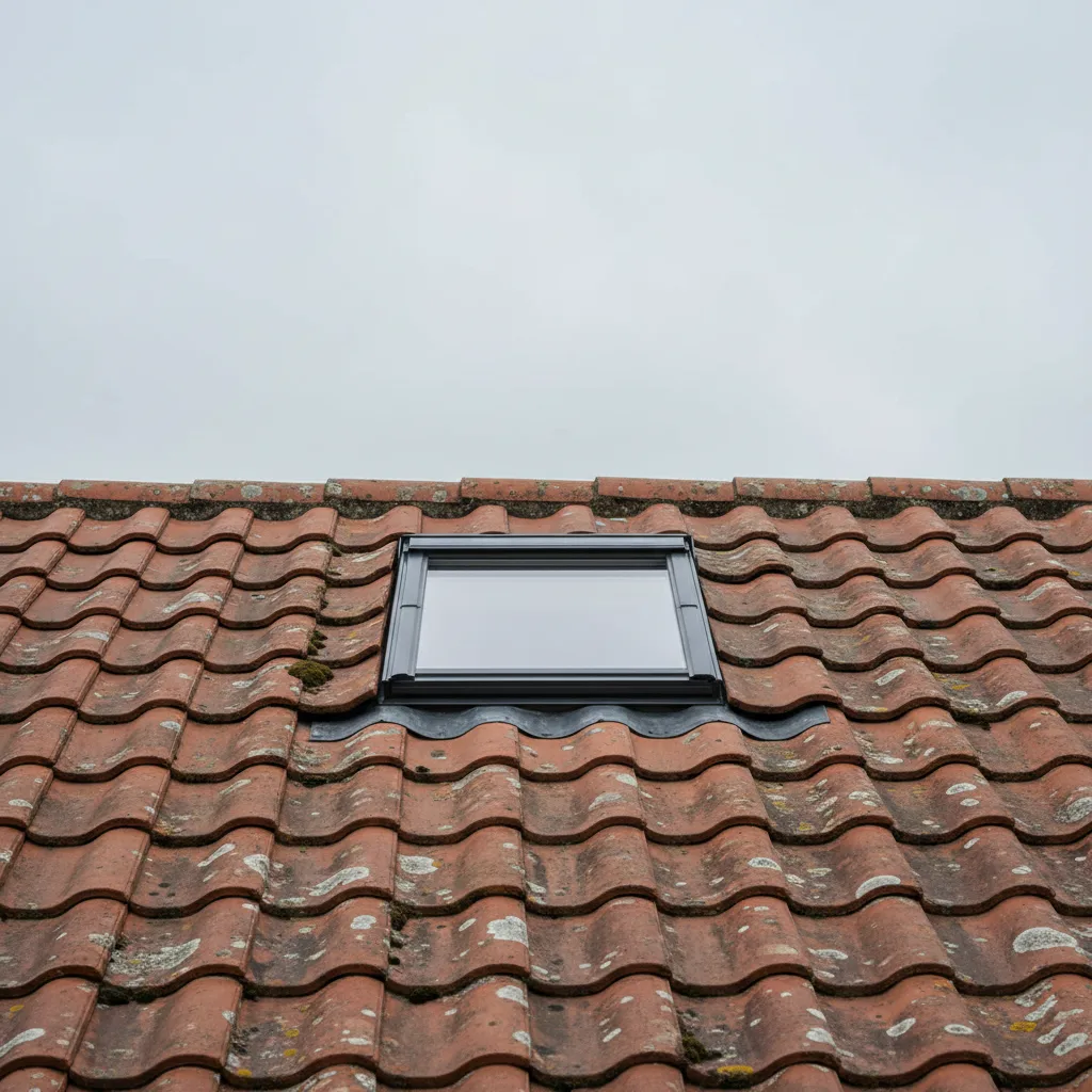 Conservation rooflight sitting flush in a clay pantile roof