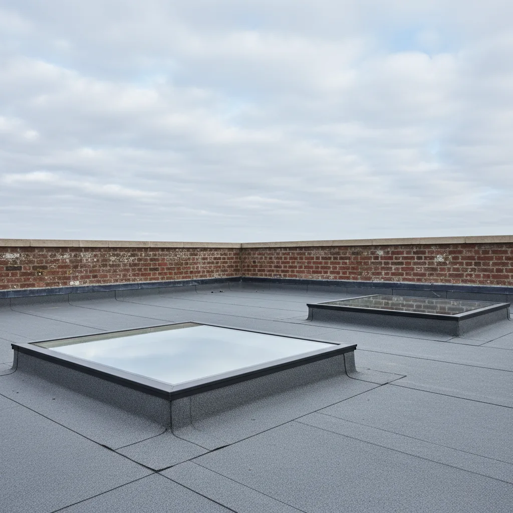 Slim flat rooflight in a flat roof extension